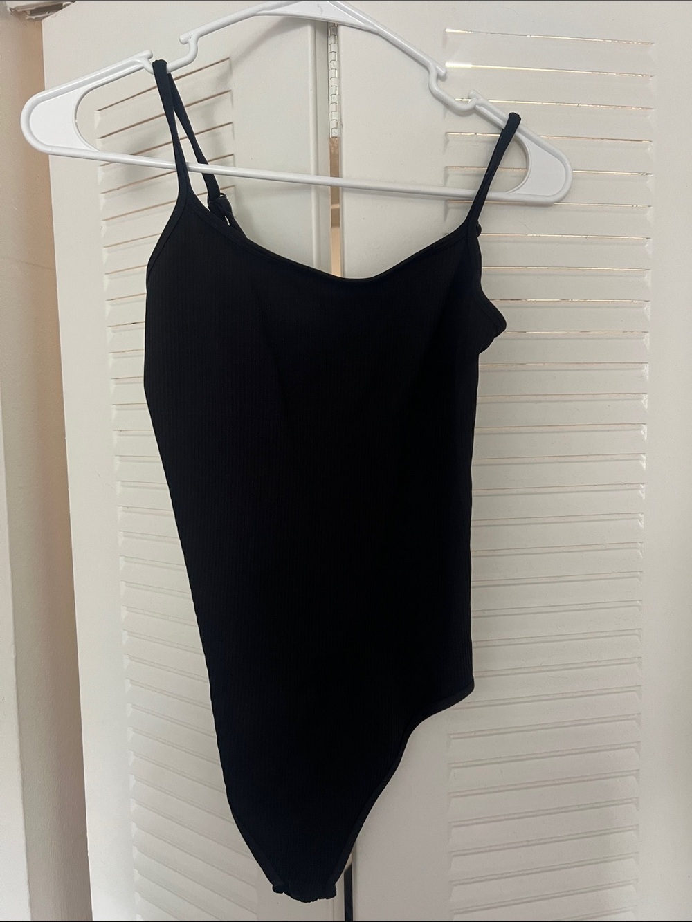 Black Ribbed Spaghetti-Strap Bodysuit Dress